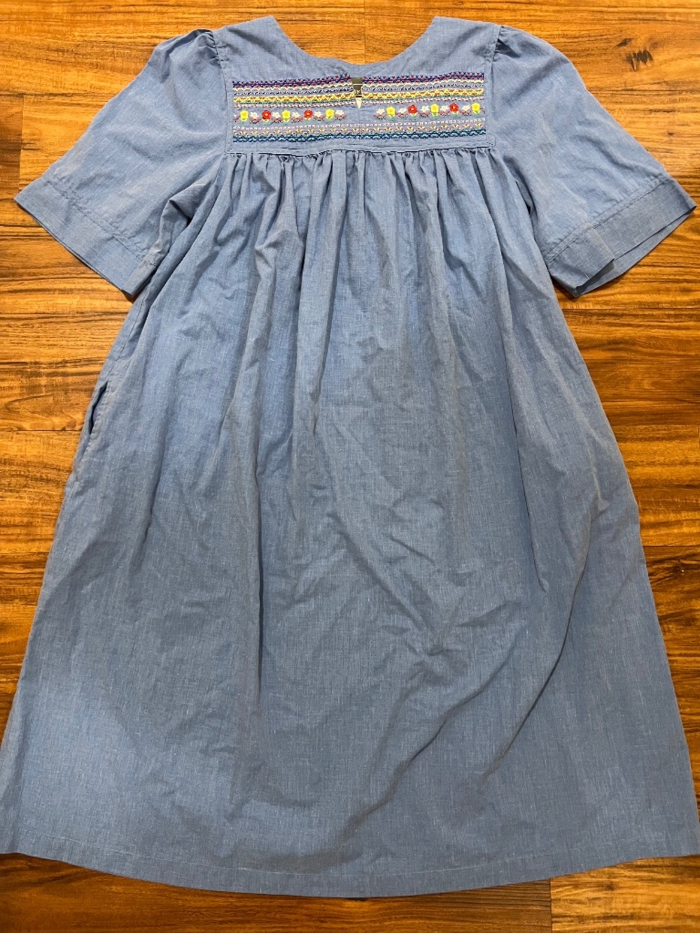 Chaps Blue Chambray Embroidered Yoke Dress Boho Cottagecore Midi M
